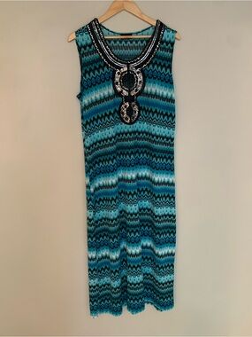 Embellished Teal Patterned Sleeveless Maxi Dress
